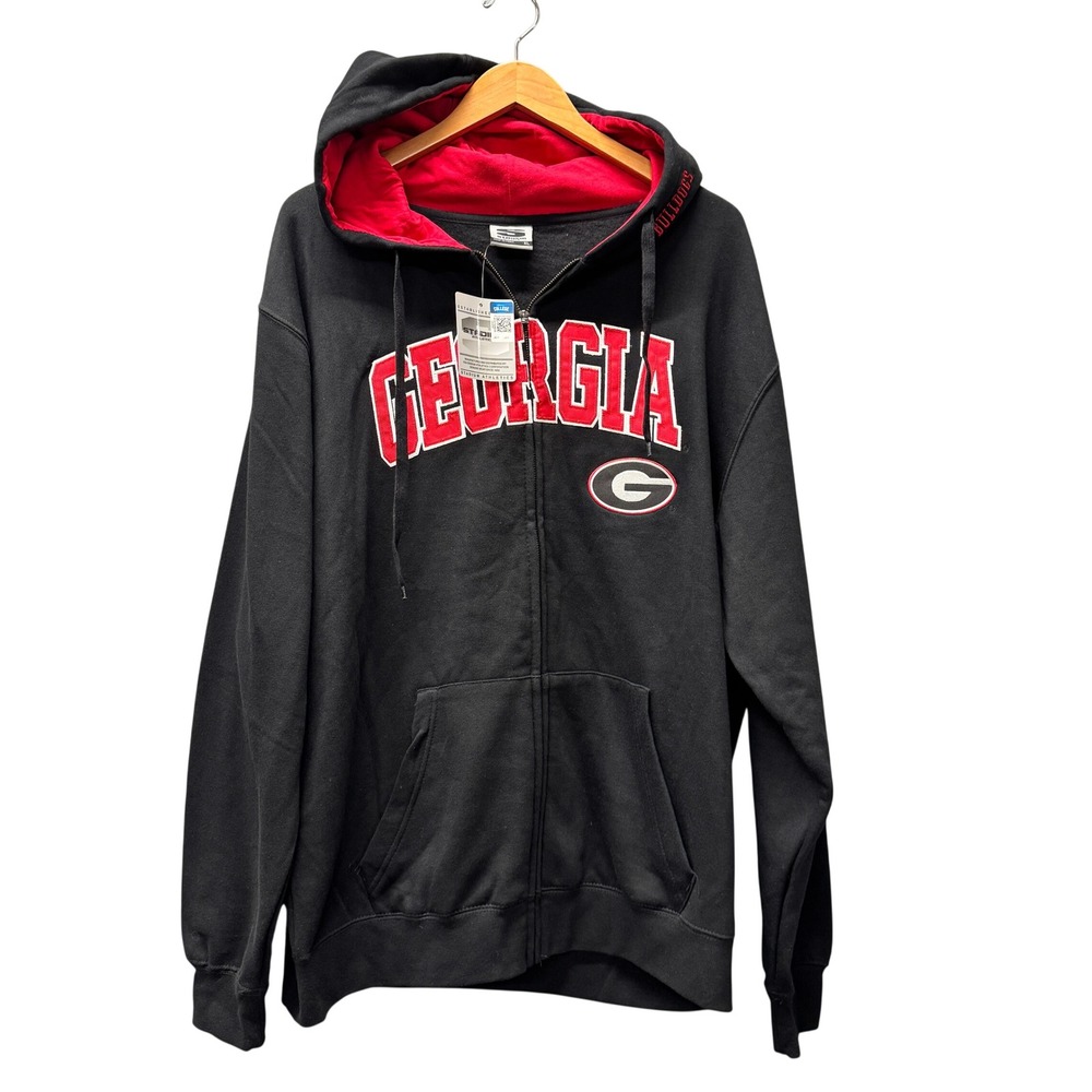 Georgia Bulldogs Hoodie Mens XL Black Red Stadium Athletics Full Zip Genuine NEW